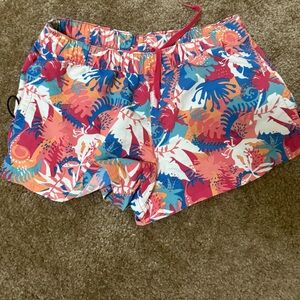 Patagonia Womens Sz S 2.5" Barely Baggies Multifunction Shorts Blue Pink Floral